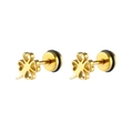 Elegantes pendientes de trébol en acero inoxidable dorado con cierre de rosca redondo - Estilo Trébol de Cuatro Hojas / Dorado
