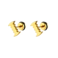 Pair of gold serrated screw-back stud earrings made of polished stainless steel - Single Piece / Gold