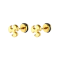 Pendientes punk dorados de acero inoxidable con anillos de goma negros en fondo blanco - Dorado (Individual)