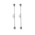 Orecchino barbell industriale in acciaio inossidabile con tre cristalli di zircone trasparenti - Color Acciaio