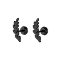 Retro black wheat ear leaf earrings in stainless steel with secure screw back closure - Single Piece / Black
