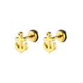 Detailed view of gold anchor stud earrings with secure backings and matte finish - Gold