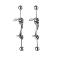 Vintage stainless steel industrial barbell earrings featuring a coiled snake design - Steel
