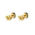 Detailed view of gold letter W stud earrings with secure screw-on backs and black seals - Gold