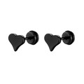 Macro shot of black heart-shaped stainless steel earrings with threaded screw backs - Black (Single Piece)