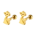 Boucles d'oreilles chat dorées en acier inoxydable avec fermoir à vis sécurisé - Or (Pièce Unique)