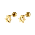 Detail of golden hexagram stud earrings with secure ball screw backs and steel finish - Hollow Hexagram Style (Single Piece) / Gold