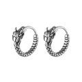 Vintage silver dragon head hoop earrings with intricate scale texture for men and women - Silver (Single)