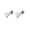 Detailed view of polished heart-shaped stud earrings with secure screw-back closure - Silver