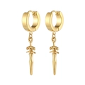 Detailed view of vintage gold sword charm earrings with ornate engraving on white background - Gold (Single)