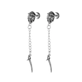 Pendientes de calavera de acero inoxidable estilo punk con cadenas largas y colgantes - Plateado
