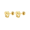 Detailed macro view of golden heart-shaped stud earrings with spiral texture and screw back - Gold (1PC)