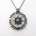 Collana con pendente bussola vintage rotonda e catena box in acciaio per uomini - Argento
