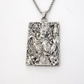 Fashionable stainless steel pendant necklace featuring a retro silver totem and box chain - Silver