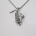 Collana con ciondolo a sassofono in acciaio inossidabile argento lucido e catena box - Argento