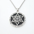 Vintage silver stainless steel hexagram sun pendant necklace with black enamel for men and women - Silver