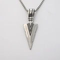 Polished silver arrowhead pendant necklace with geometric lines for men, stainless steel style - Silver