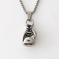 Mens silver boxing glove pendant necklace with vintage finish on box chain - Silver
