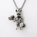 Starker Bulldogge-Fitness-Anhänger mit Hantel an quadratischer Perlenkette für Damen und Herren - Silber