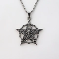 Silver pentagram skull necklace with mystic symbols and vintage finish for men - Silver