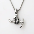 Gothischer Punk-Edelstahlanhänger mit Skeletthand und Haken an einer Box-Kette - Silber