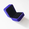 Detailed view of dark blue velvet jewelry box with internal black ring slot for storage - 55x50x45mm Blue Velvet Box / Blue