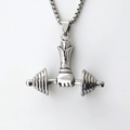 Men's stainless steel dumbbell fist pendant necklace with silver box chain - Silver