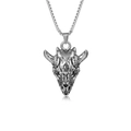 Retro stainless steel bull skull pendant necklace with hexagram detail on white background - Silver