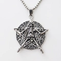 Collana con ciondolo a pentagramma e teschio gotico con finitura argento vintage - Argento