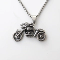 Punk style stainless steel motorcycle dragon necklace with square pearl metal chain - Silver