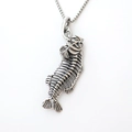 Detailed view of silver fishbone pendant with hollow structure and punk street style box chain - Silver