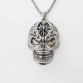 Gothic skull pendant necklace with floral cross engraving on durable steel box chain - Silver