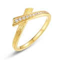 Minimalist S925 sterling silver bow ring with brushed texture and zircon inlay - HK11# / Gold