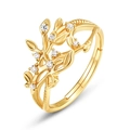 Luxuriöser S925 Sterlingsilber vergoldeter offener Ring mit hohlem Blattreben Design und Zirkon - Einstellbar Offen / Gold