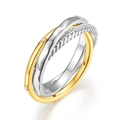 Anello intrecciato minimalista in argento S925 con fascia dorata e zirconi chiari - HK11# / Oro e Argento