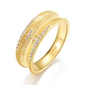Böhmischer S925 Sterling Silber Breitring mit gebürsteter Textur und Zirkonia-Steinen - HK11# / 10K Gold