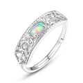Vintage S925 sterling zilveren verstelbare ring met ovale opaal en zirkonia's - Verstelbaar Open / Synthetische opaal
