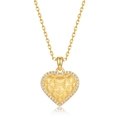Elegant gold heart pendant necklace with quilted texture and sparkling micro-inlaid stones - Pendant Only (Without Chain) / 925 Silver