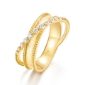 Vintage gold-plated S925 sterling silver ring with multi-layer crossed brushed metal design - HK11# / 10K Gold