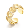 Exaggerated S925 silver ginkgo leaf open ring with gold plating and white zircons - Adjustable Open / Gold