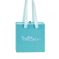 Textured blue jewelry gift box with satin ribbon handle and silver pull knob accents - JB024526 / Cyan