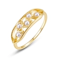 Retro hollow gold ring with shell pearls and twisted rope texture on white background - HK11# / Shell Pearl