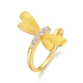 Creative S925 silver gold-plated dragonfly ring with brushed finish and zircon inlay - Adjustable Open / 10K Gold + Electrophoretic Lacquer