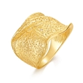 Golden wide band ring with irregular lava texture and a small sparkling center stone - HK13# / Champagne Gold