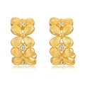 Handcrafted brushed gold flower hoop earrings in S925 silver with sparkling crystals - 925 Silver / 10K Gold