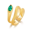 Bague serpent vintage en argent S925 plaqué or avec fini mat et émeraude marquise verte - Ouvert Réglable / Émeraude