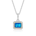 S925 Silberhalskette mit rechteckigem blauen Opal-Anhänger und Gold-Diamant-Heiligenschein - Synthetischer Blauer Opal (Nur Anhänger) / 925er Silber