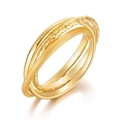 Three-band intertwined S925 sterling silver ring in gold with matte and hammered finishes - US6# / Gold
