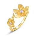 French vintage S925 silver gold floral ring with brushed petals and purple zircon stones - Adjustable Open / February Apricot Blossom Style (RG022982)
