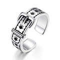 Anillo de hebilla vintage de plata de ley S925 con grabados florales para mujer - Anillo de Hebilla (RG023541) / Anillo de Plata Envejecida
